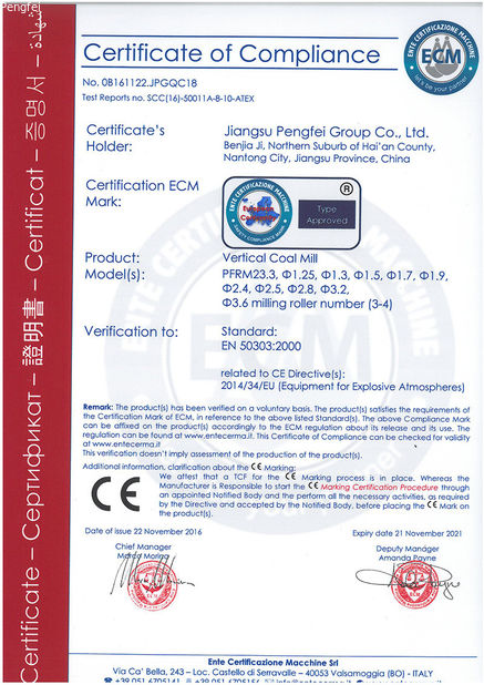 China JIANGSU PENGFEI GROUP CO.,LTD certificaten